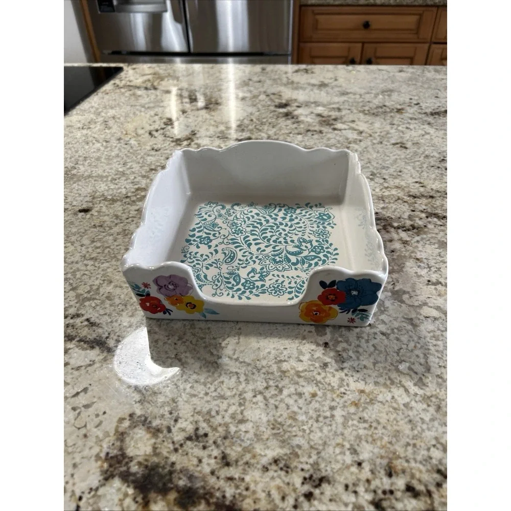 Pioneer Woman Floral Stoneware Square Napkin‎ Holder 8